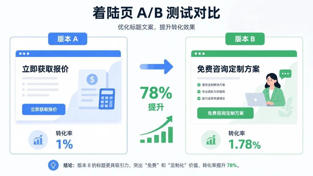 着陆页 A/B 测试对比示意图