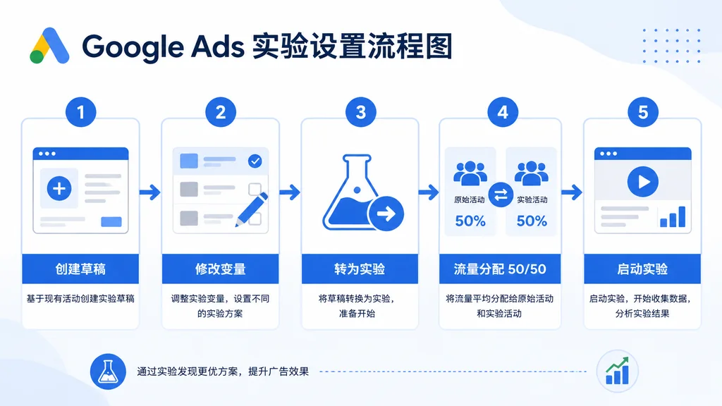 Google Ads 实验设置流程图