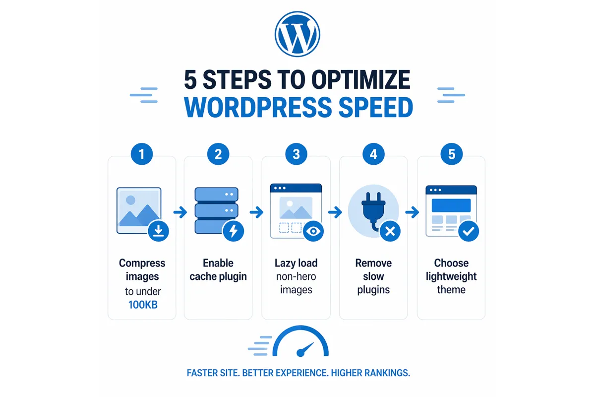 WordPress速度优化5步骤流程图